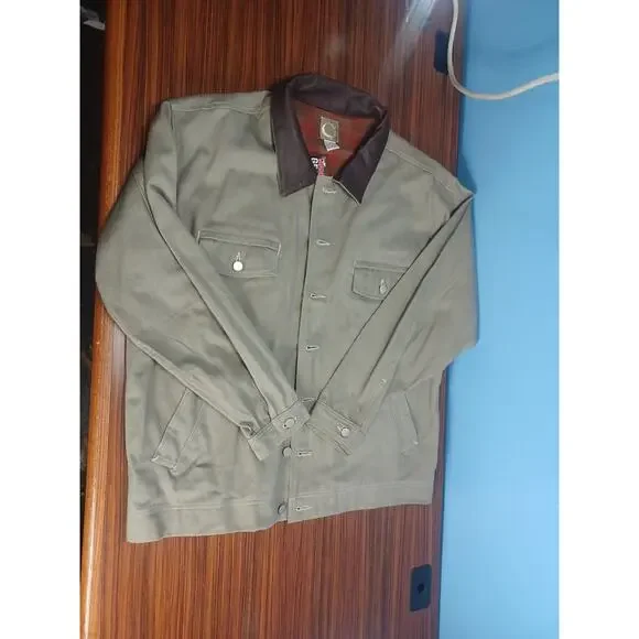 Vintage 90s Marlboro Mens XL Flannel Lined Leather Collar Trucker Jacket Gray